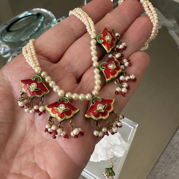 Vintage Kundan Pearl Reversible Necklace Set - Picture 6 of 7